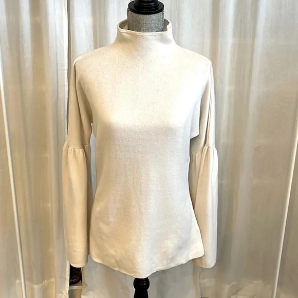 VINEYARD VINES Merino Wool Movk Neck Sweater Bell Sleeve, Size M - Picture 1 of 9